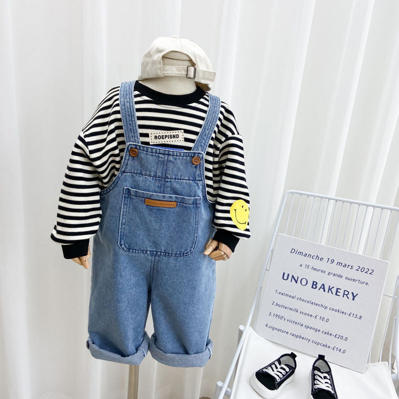 Leather Detail Toddlers Jeans Overalls / Dungarees