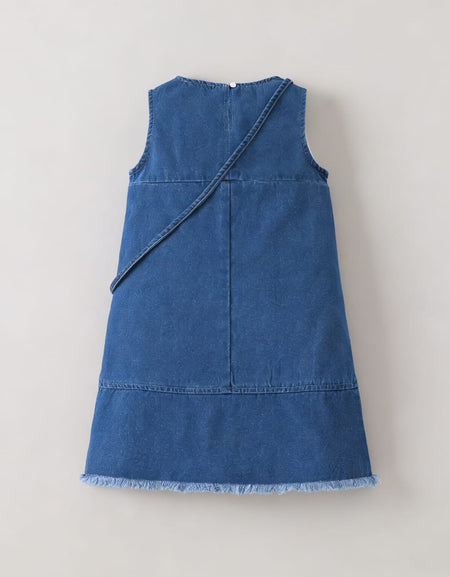 Denim Blossom A-Line Dress with Purse