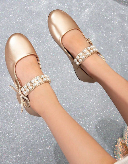 The Stella Pearl Mary Janes Flats – Champagne Gold