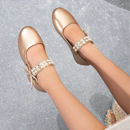The Stella Pearl Mary Janes Flats – Champagne Gold