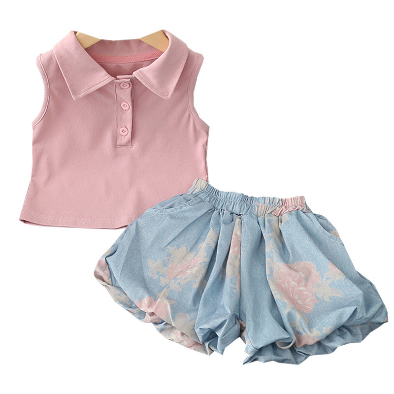 Pink Blossom Top and Floral Bubble Shorts Set