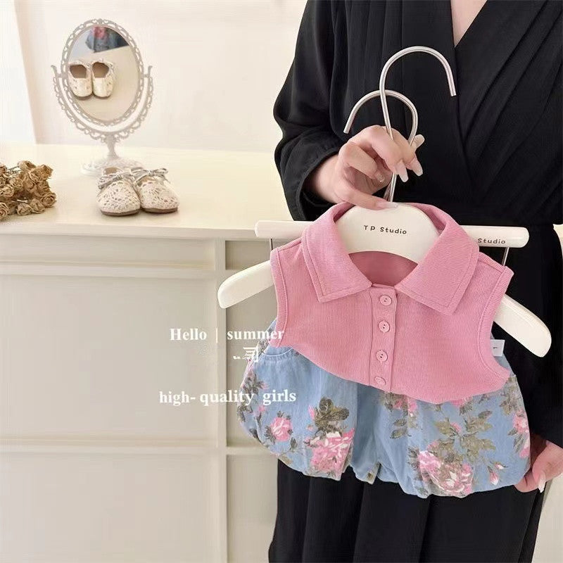 Pink Blossom Top and Floral Bubble Shorts Set