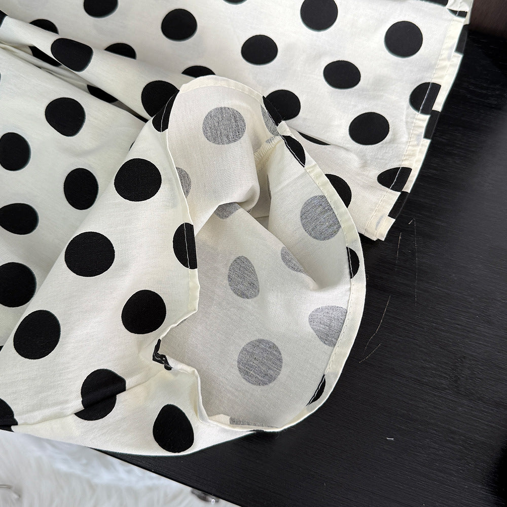 Polka Dot Ruffle Two‑Piece Set – Cream & Black