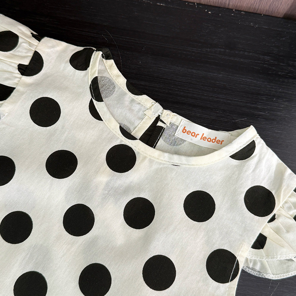 Polka Dot Ruffle Two‑Piece Set – Cream & Black