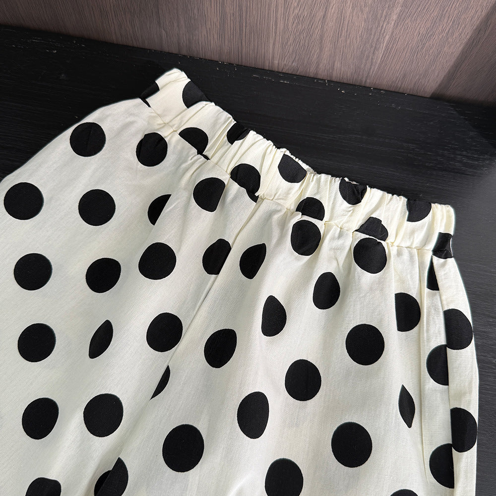 Polka Dot Ruffle Two‑Piece Set – Cream & Black