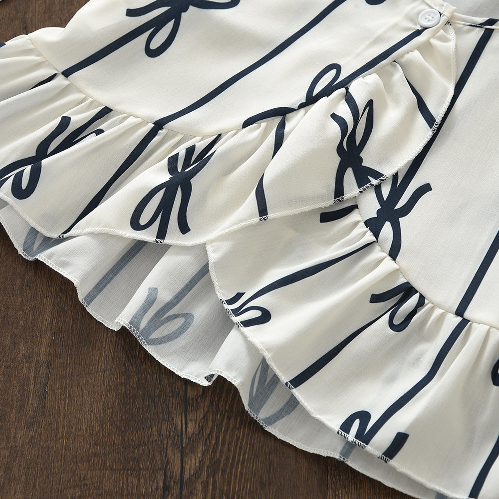 Girls Bows & Stripes Sleeveless Peplum & Pants Set