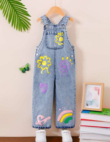 Rainbow Bloom Denim Overalls / Dungarees