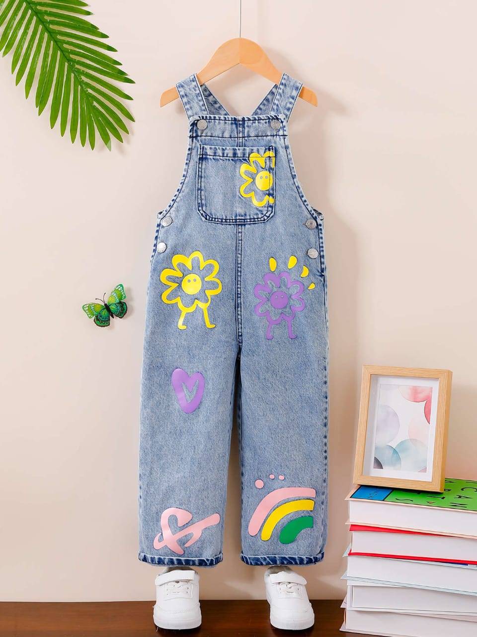 Rainbow Bloom Denim Overalls / Dungarees