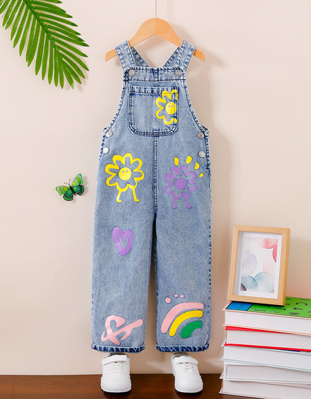 Rainbow Bloom Denim Overalls / Dungarees