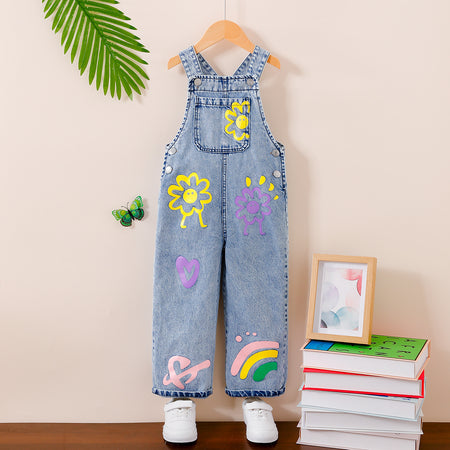 Rainbow Bloom Denim Overalls / Dungarees