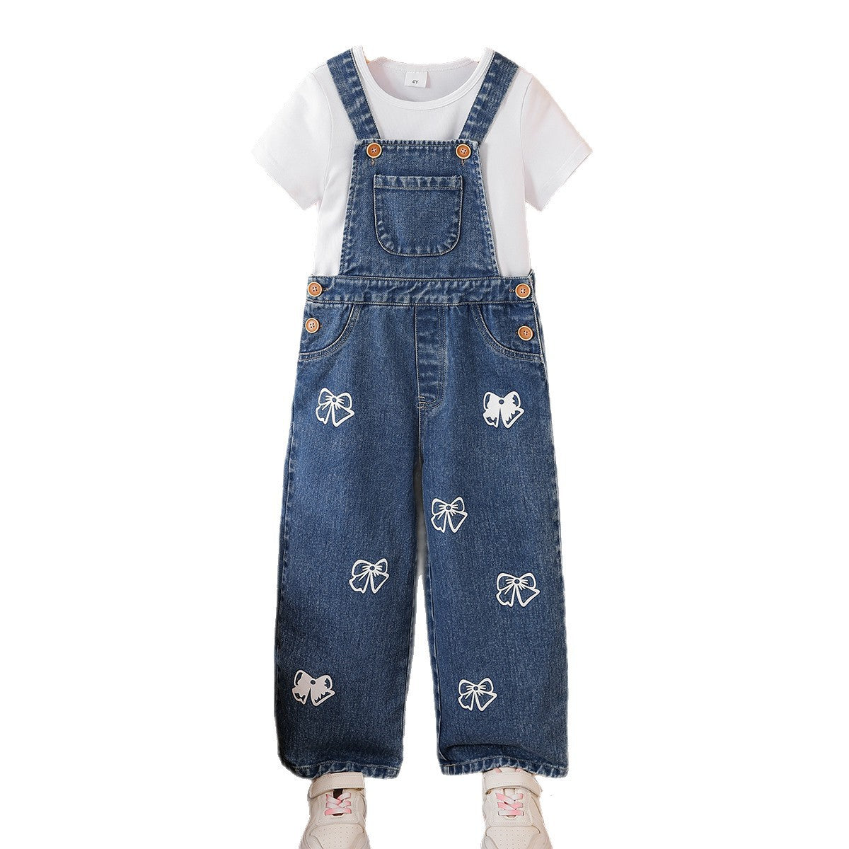 Little Bows Classic Denim Dungaree Set