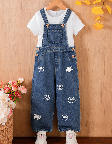 Little Bows Classic Denim Dungaree Set
