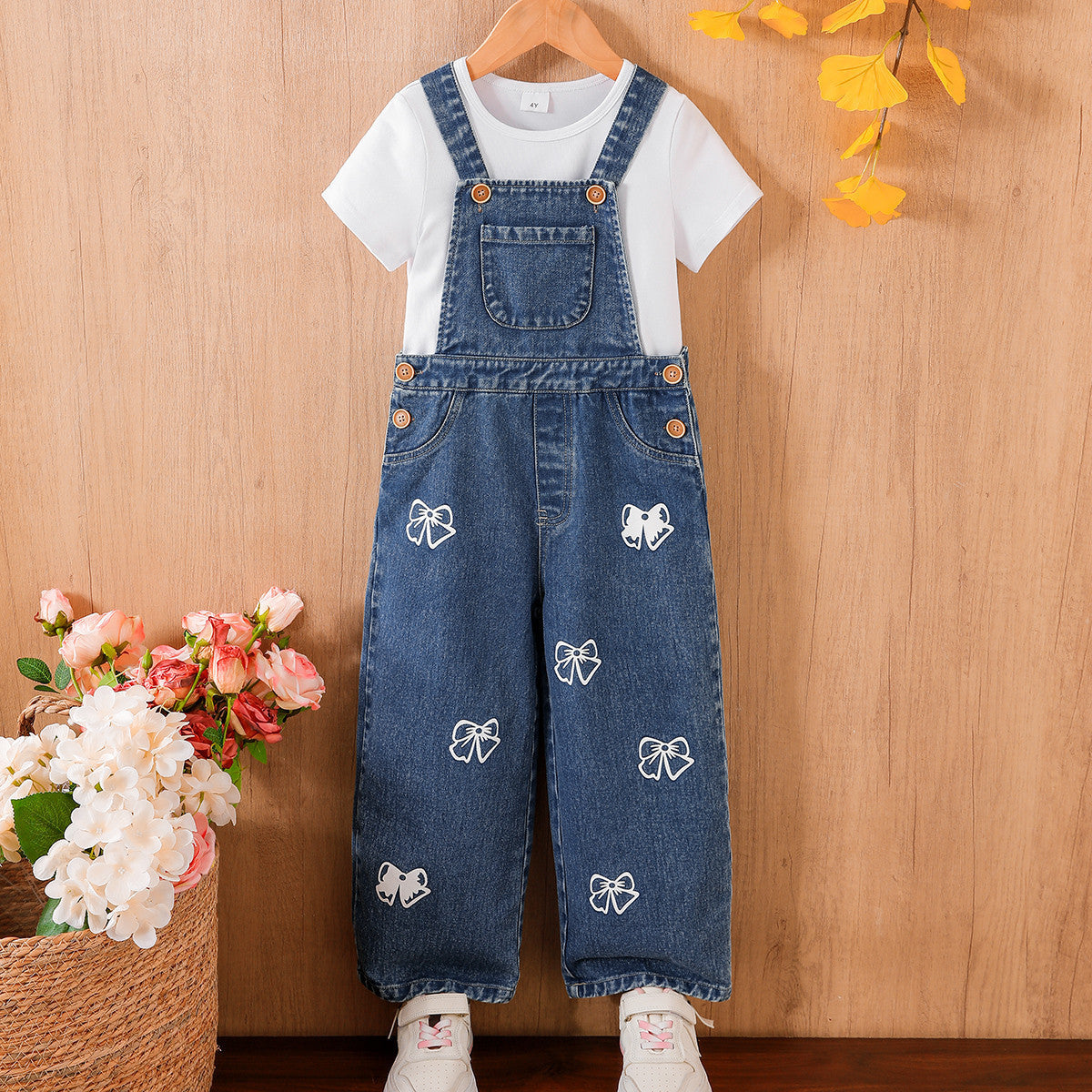 Little Bows Classic Denim Dungaree Set