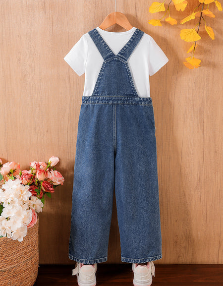 Little Bows Classic Denim Dungaree Set