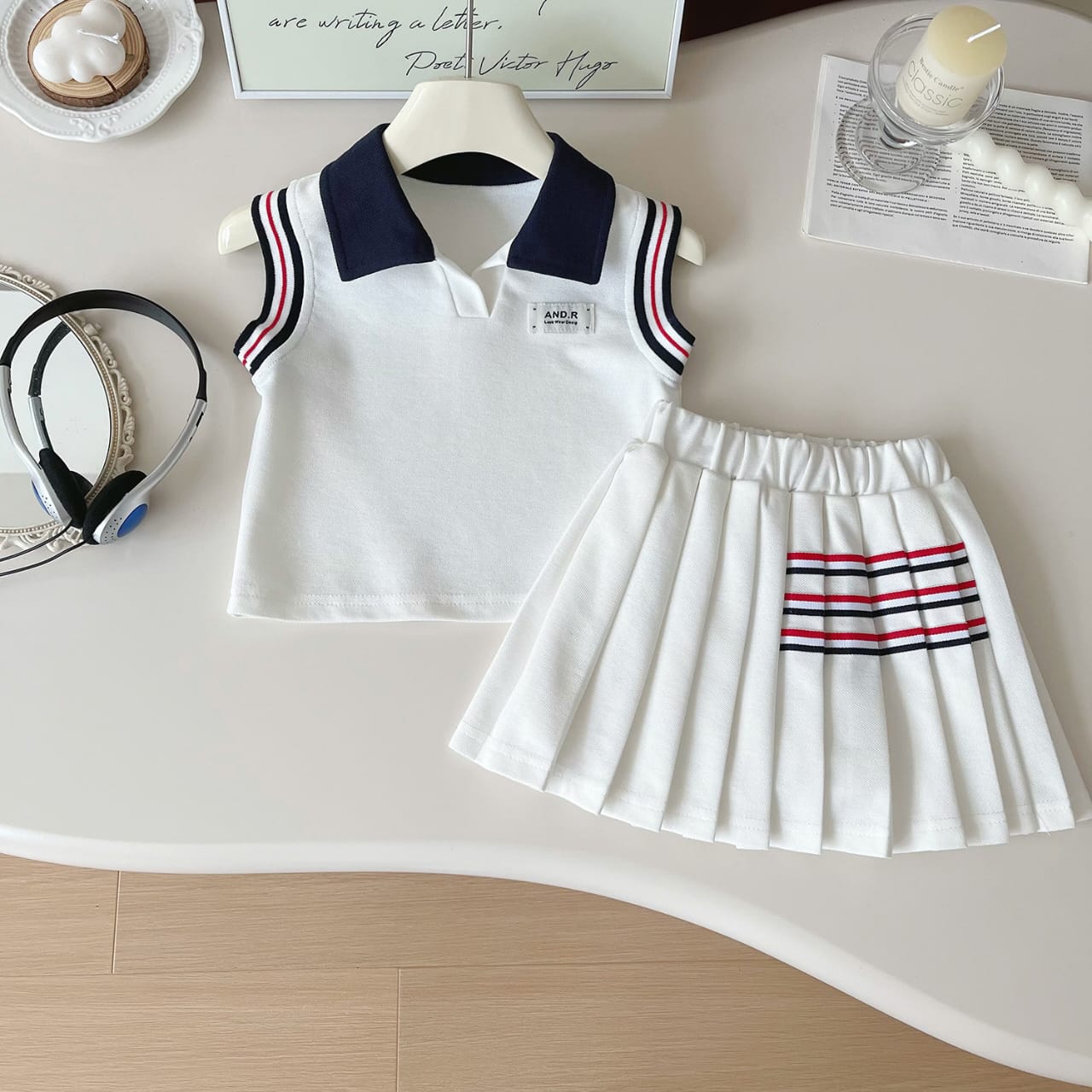 Classic Varsity Sleeveless Polo & Pleated Skirt Set