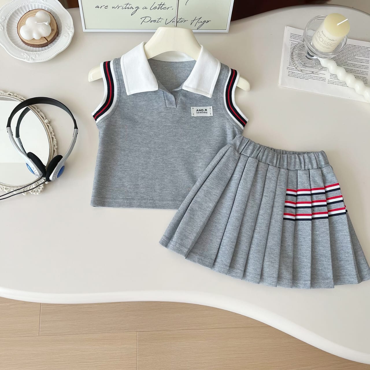 Classic Varsity Sleeveless Polo & Pleated Skirt Set