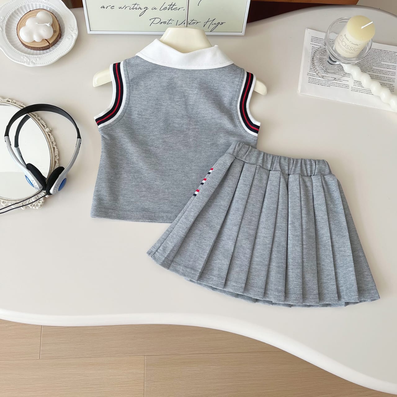 Classic Varsity Sleeveless Polo & Pleated Skirt Set