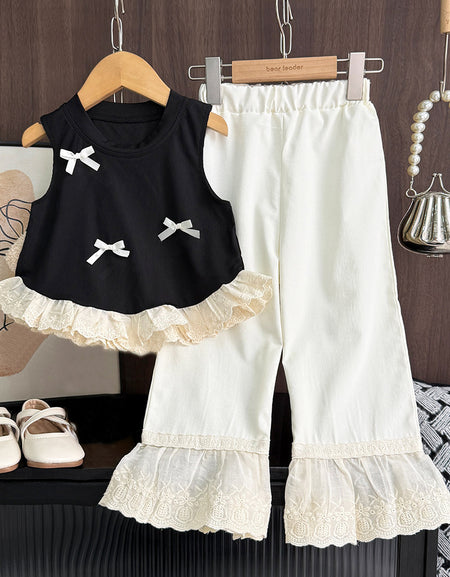Lace Bow Charm Two‑Piece Set – Black & Pink Variants