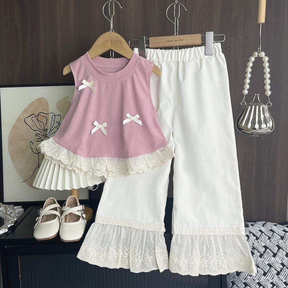 Lace Bow Charm Two‑Piece Set – Black & Pink Variants