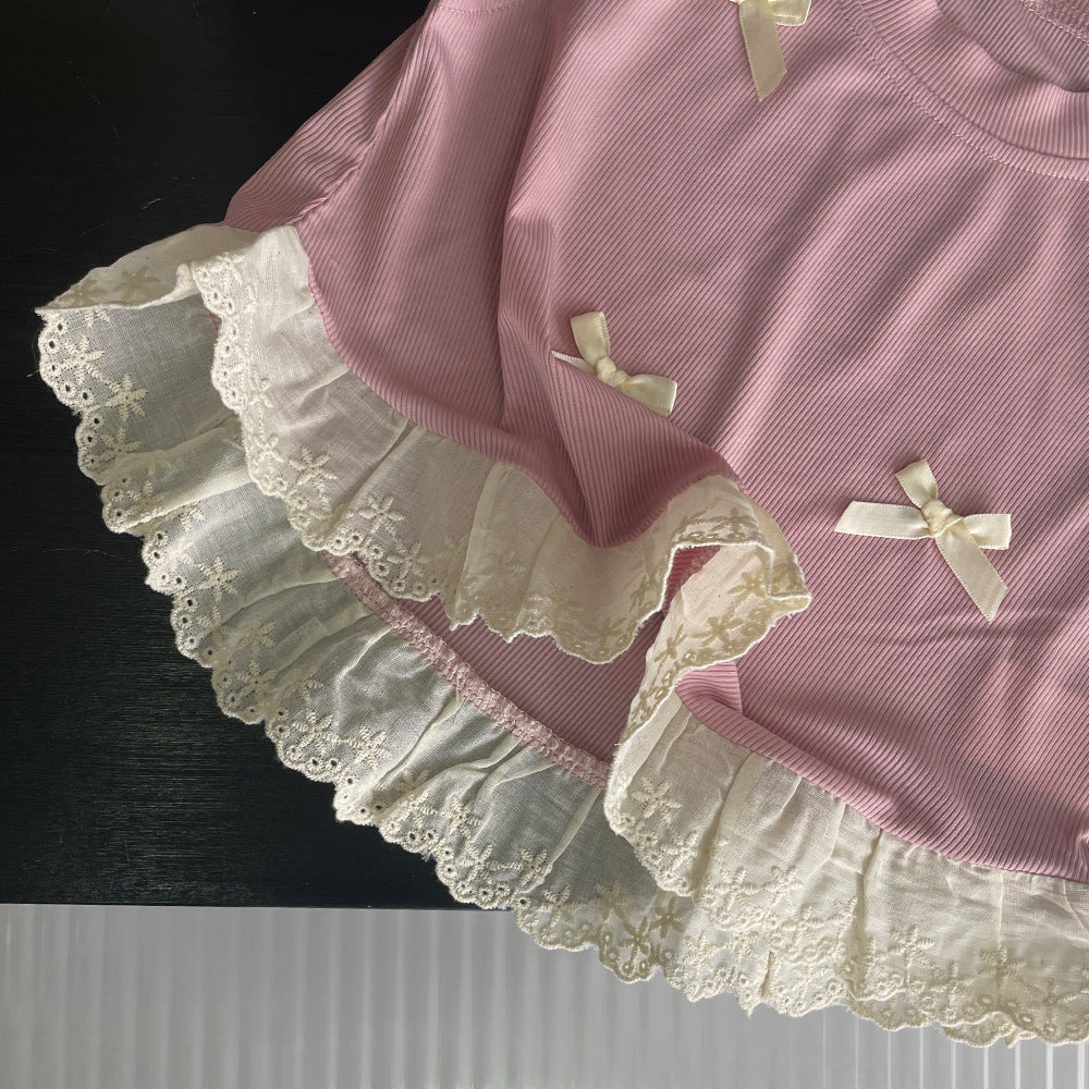 Lace Bow Charm Two‑Piece Set – Black & Pink Variants