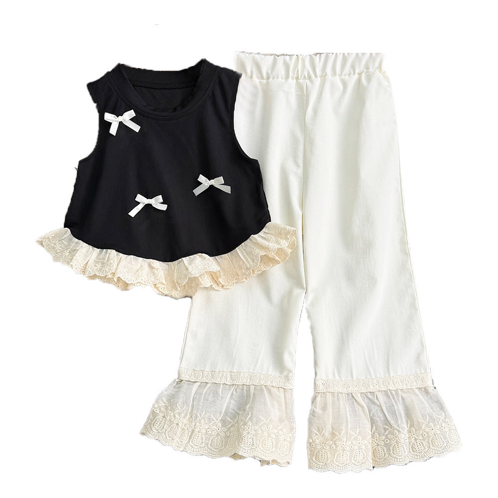 Lace Bow Charm Two‑Piece Set – Black & Pink Variants