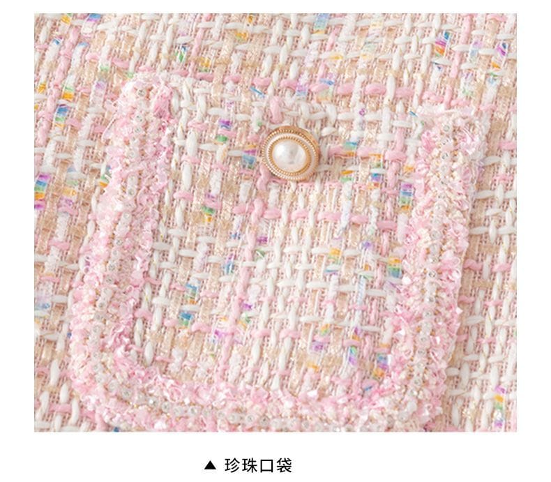 Blush Tweed Bow Two‑Piece Set