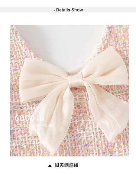 Blush Tweed Bow Two‑Piece Set