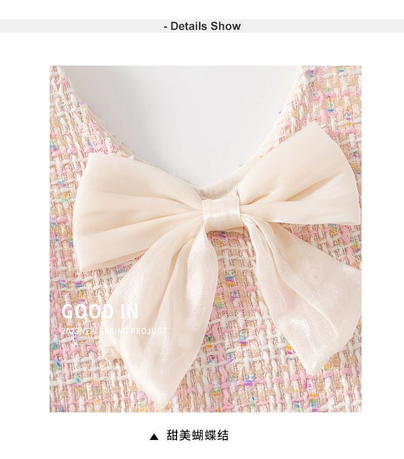 Blush Tweed Bow Two‑Piece Set