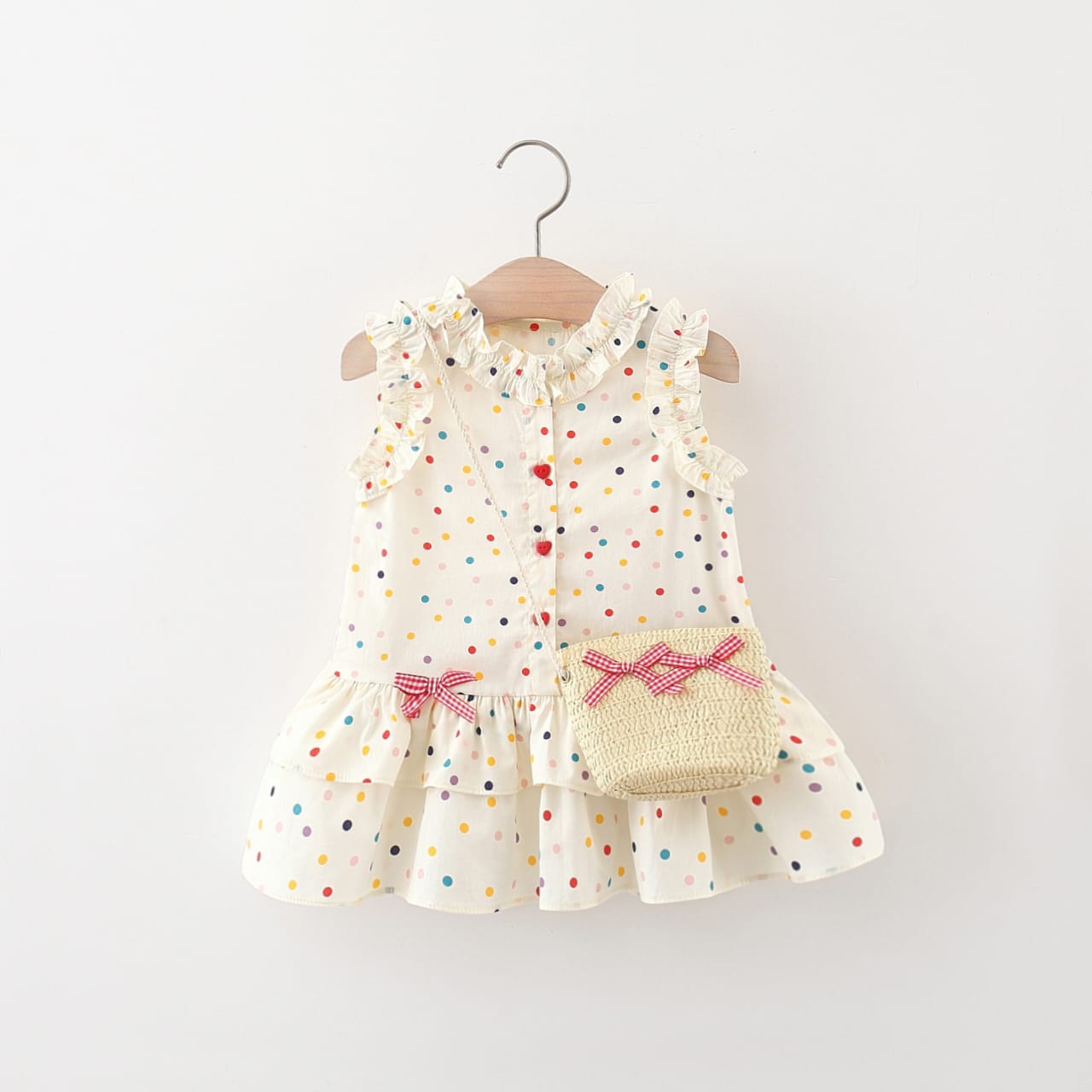 Sweet Picnic Ruffle Dress – Cream & Blue