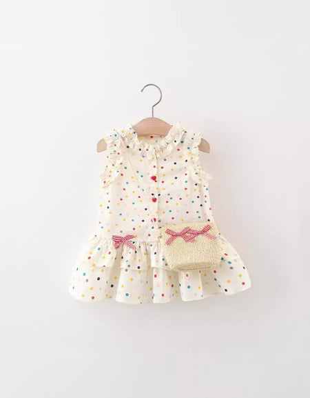 Sweet Picnic Ruffle Dress – Cream & Blue