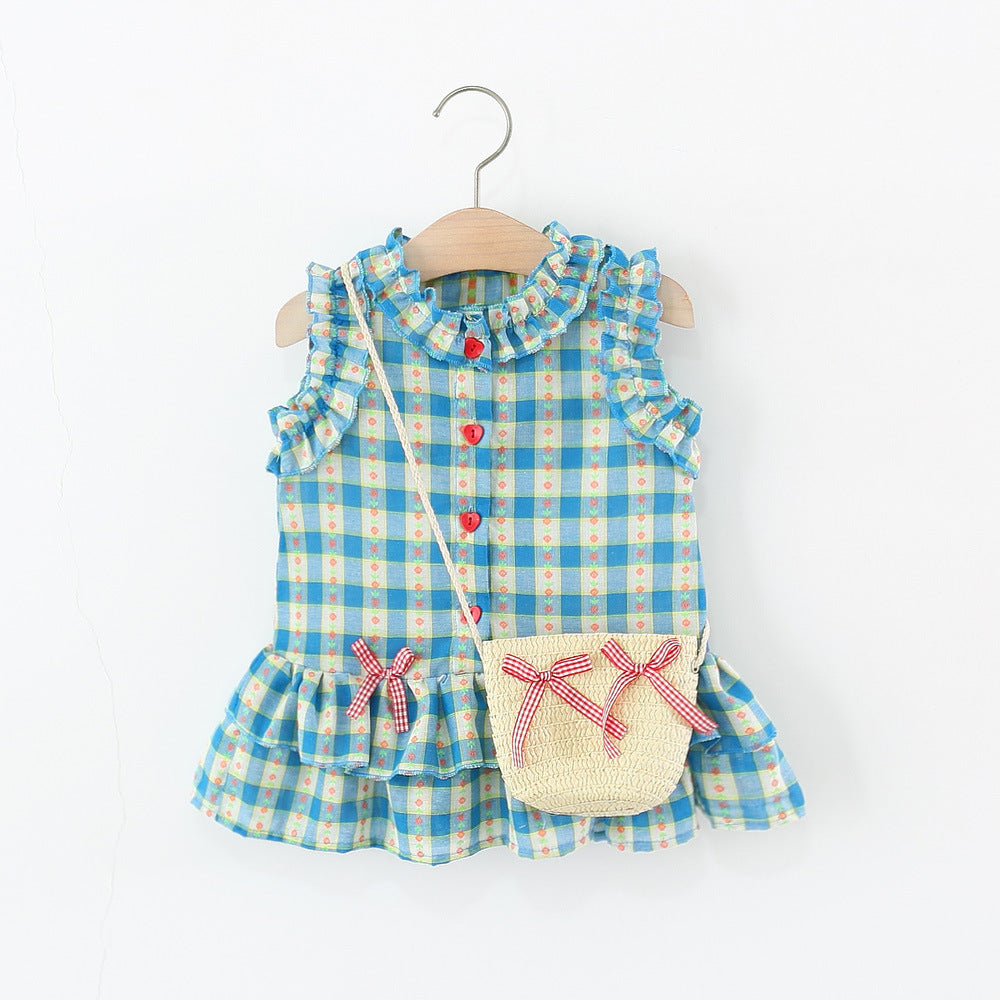 Sweet Picnic Ruffle Dress – Cream & Blue