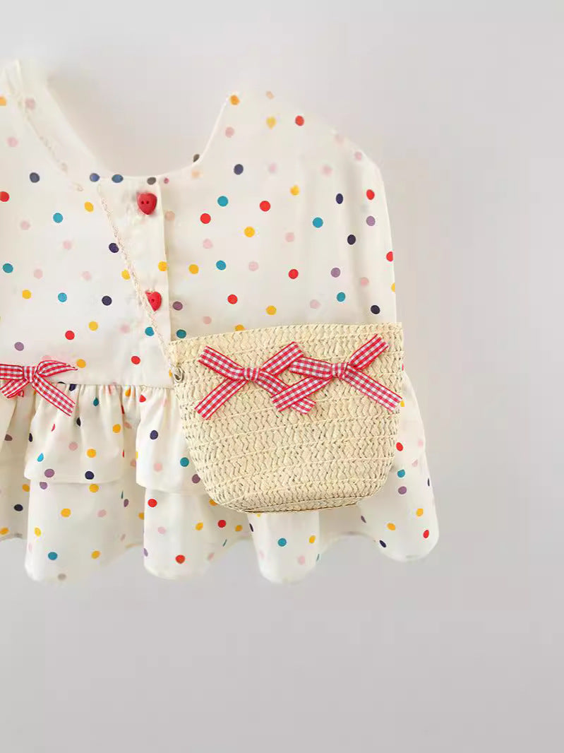 Sweet Picnic Ruffle Dress – Cream & Blue