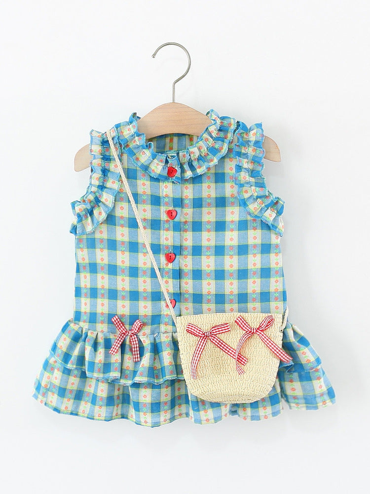 Sweet Picnic Ruffle Dress – Cream & Blue