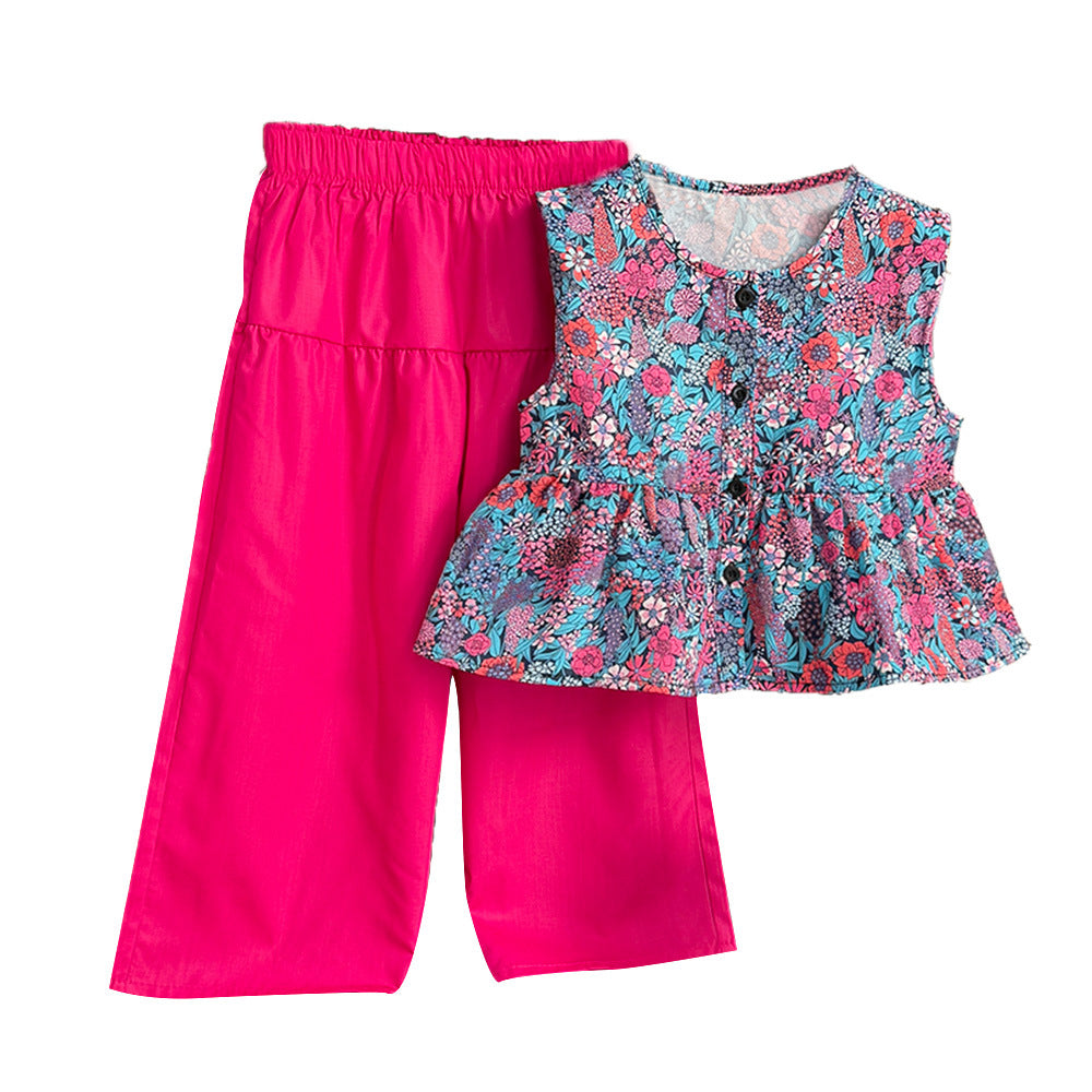 Fuchsia Garden Peplum Set – Floral Top & Wide‑Leg Pants