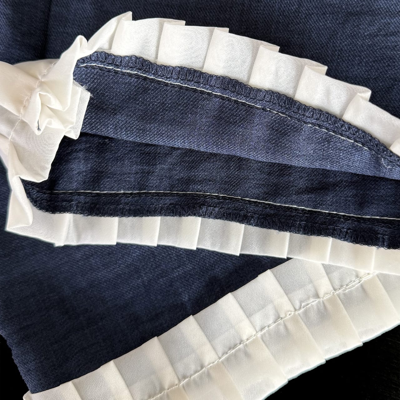 Pleated Charm Two‑Piece Set – Navy & Pink