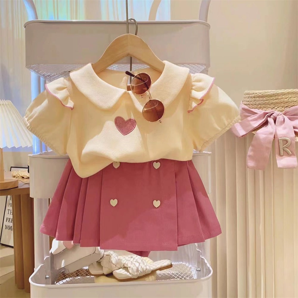 Rosy Heart Ruffle Top & Skirt Ensemble