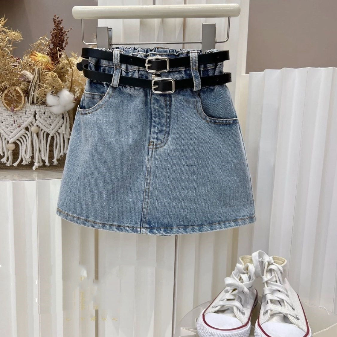 Ruffle Charm Top & Denim Skirt Set