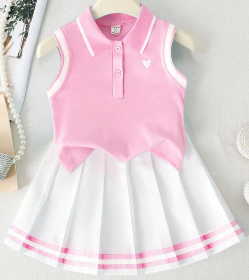 Sleeveless Polo & Pleated Skirt Tennis Set