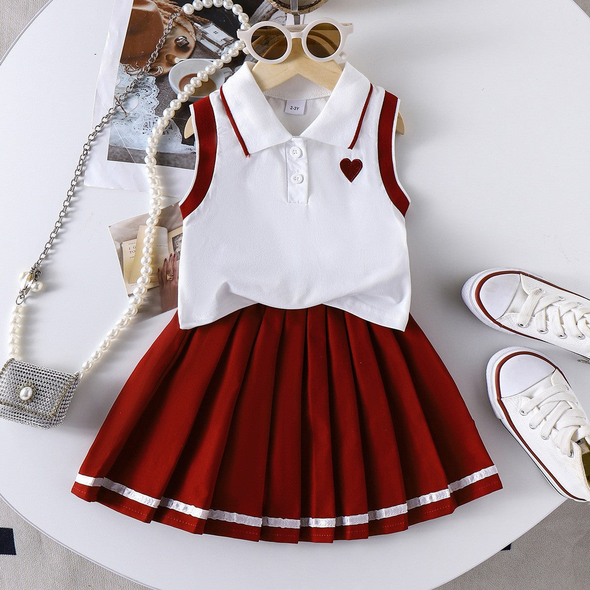 Sleeveless Polo & Pleated Skirt Tennis Set