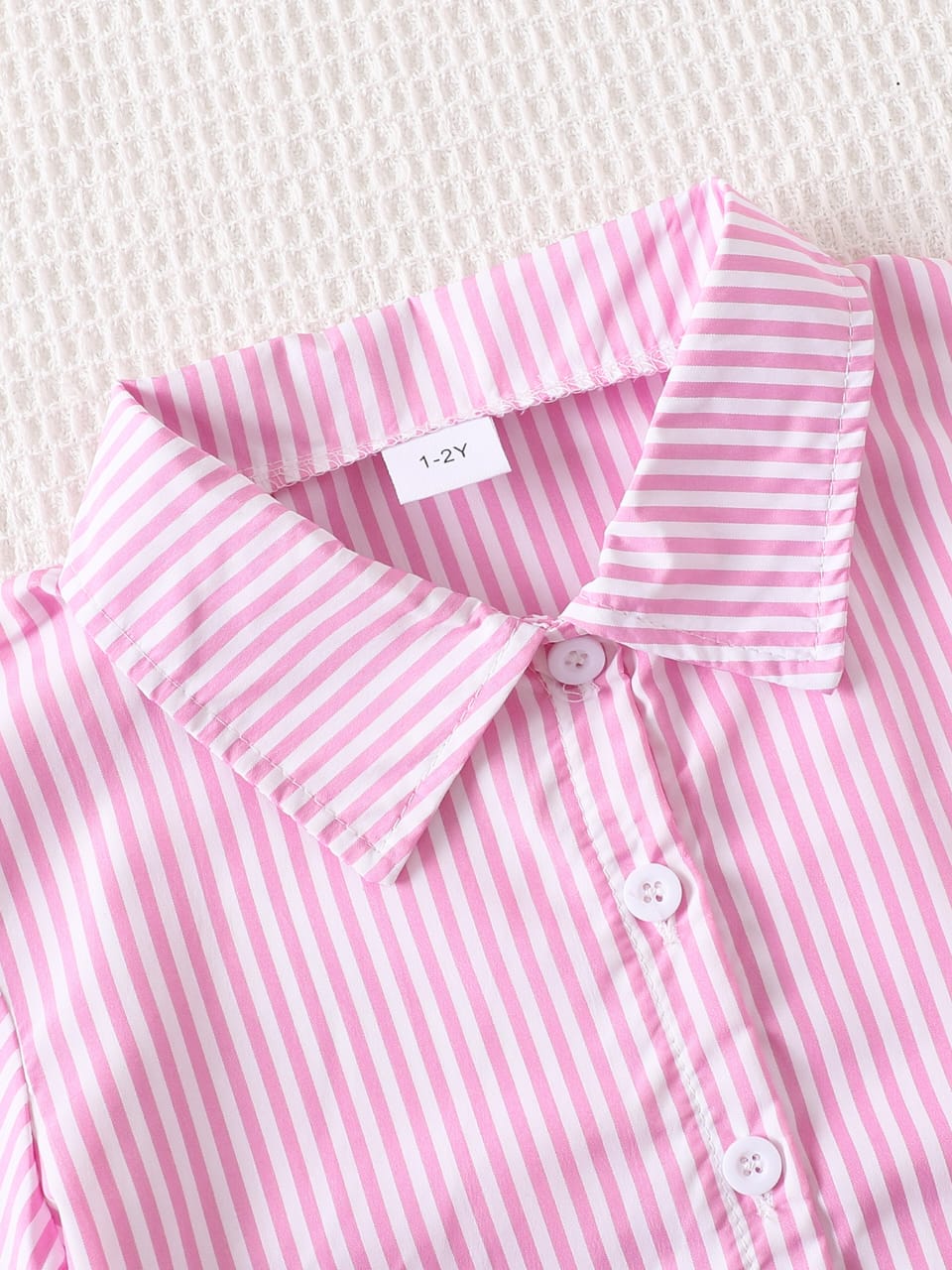 Pink Pixel Striped  Shirt & Denim Set