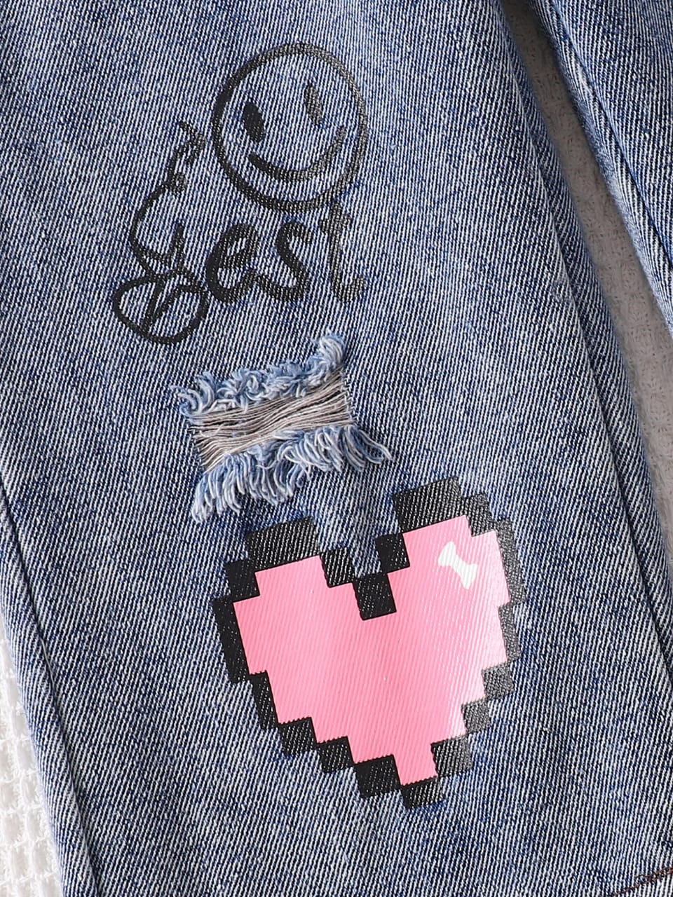 Pink Pixel Striped  Shirt & Denim Set