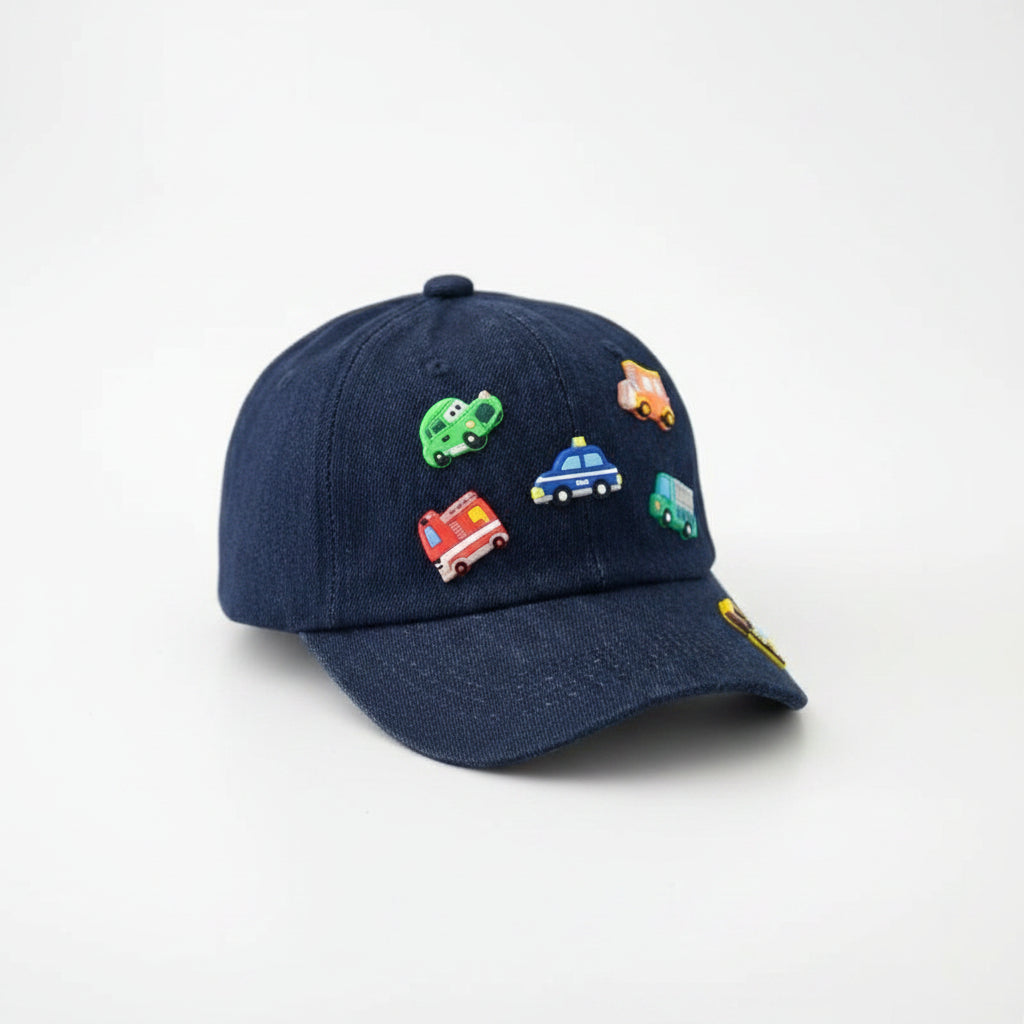 Kids' Mini Vehicles Denim Baseball Cap – Cartoon Car & Truck Snapback