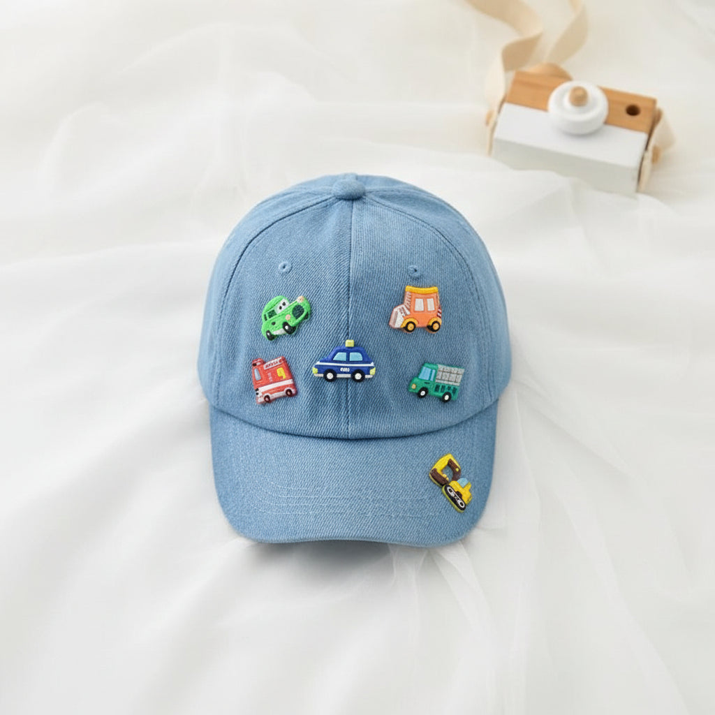 Kids' Mini Vehicles Denim Baseball Cap – Cartoon Car & Truck Snapback