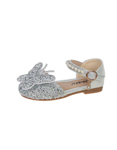 Girls Rhinestone Butterfly Mary Jane Flats