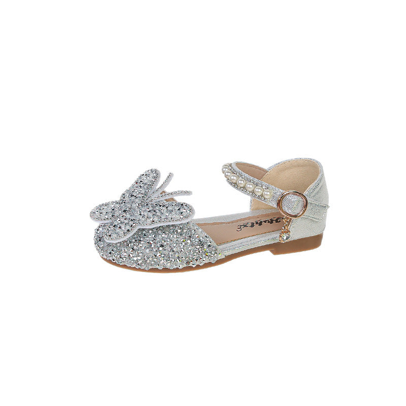 Girls Rhinestone Butterfly Mary Jane Flats