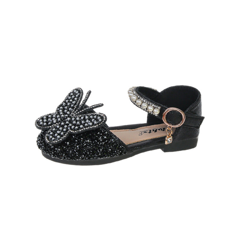 Girls Rhinestone Butterfly Mary Jane Flats