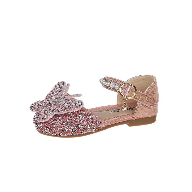 Girls Rhinestone Butterfly Mary Jane Flats