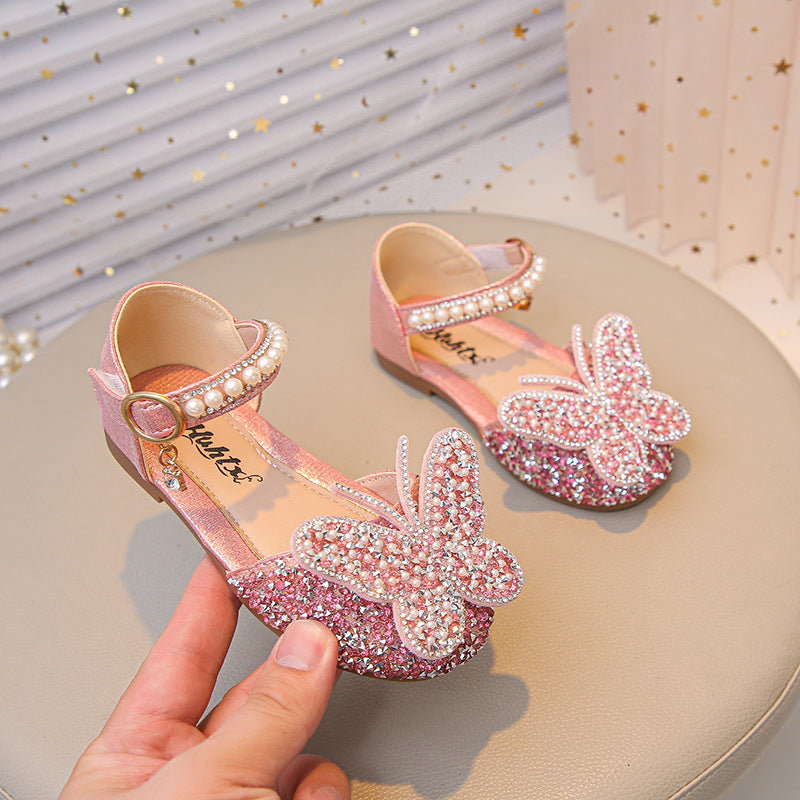 Girls Rhinestone Butterfly Mary Jane Flats