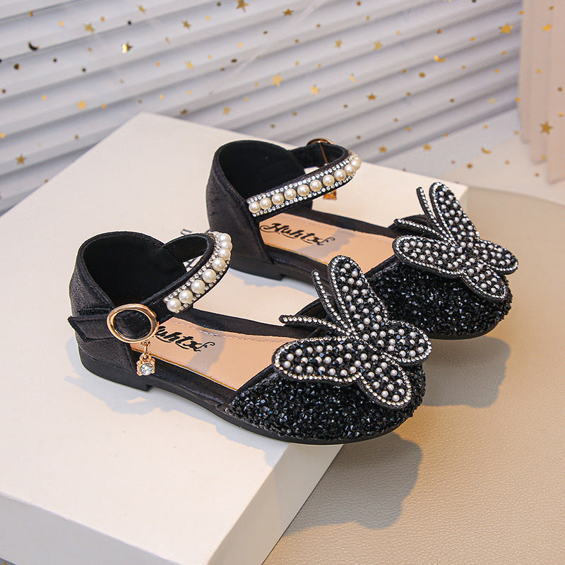 Girls Rhinestone Butterfly Mary Jane Flats