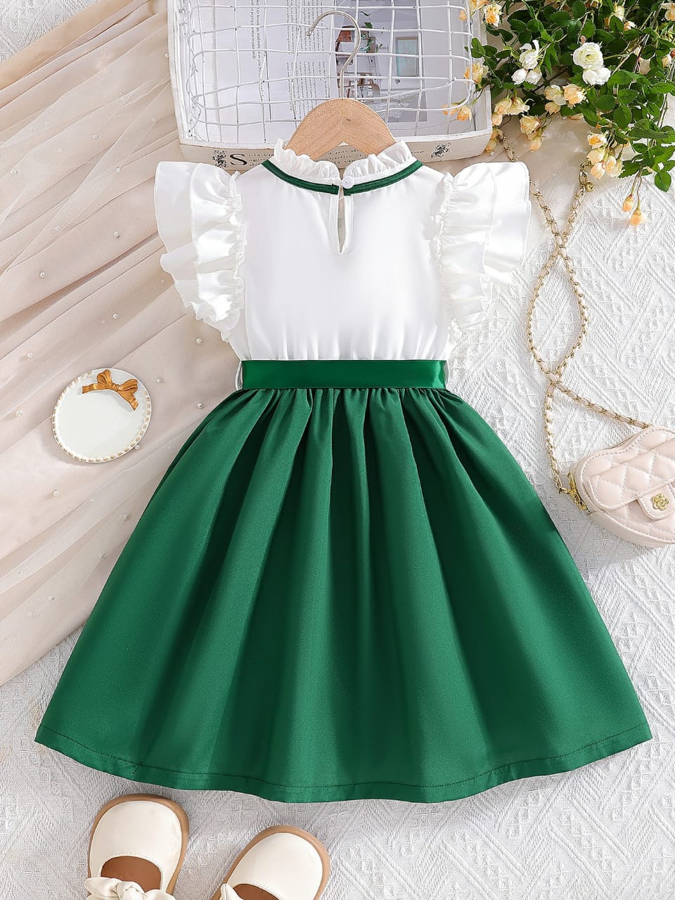 The Emerald Elegance Ruffled Party Dress